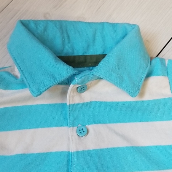 Just one year blue white stripe collared shirt/green short set 3 mo - Picture 6 of 8